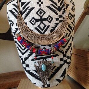 Topshop Tribal Statement Necklace - Silver, Blue, Red